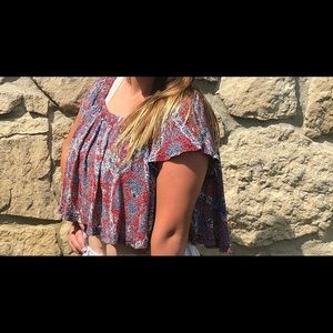 multicolored off the shoulders crop top